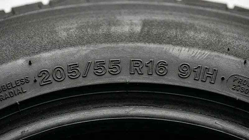 205 55 R16 91H kodunun lastik yanağında bölümlere ayrılmış görünümü