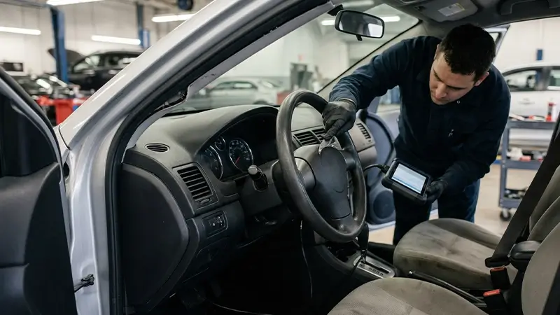 Ağır hasarlı araçta airbag emniyet kemeri ve iç güvenlik kontrolü