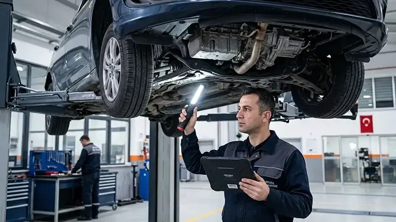 Araba Alırken Oto Ekspertiz Merkezinde Lift Üzerinde Araç Alt Takım Kontrolü