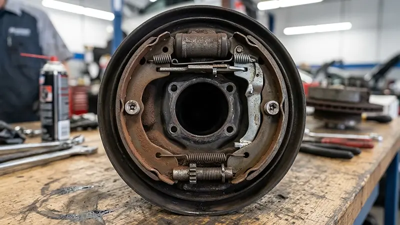 Arka disk içinde mini kampana tip el freni pabuçları ve ayar mekanizması