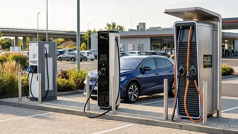 50 kW, 150 kW ve 350 kW DC şarj güç seviyelerini temsil eden hızlı şarj üniteleri