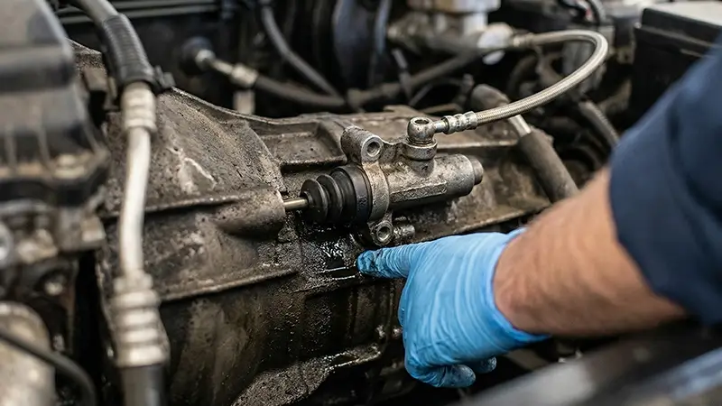 Şanzıman üzerinde debriyaj alt merkezi ve hidrolik kaçak kontrolü