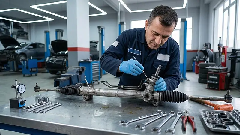 Serviste direksiyon kutusu boşluk kontrolü ve revizyon hazırlığı