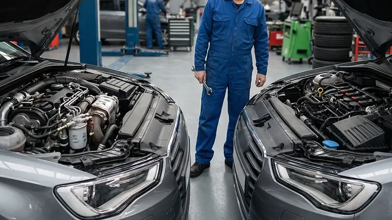 Dizel ve benzinli motorların yapısal farkını gösteren servis görüntüsü