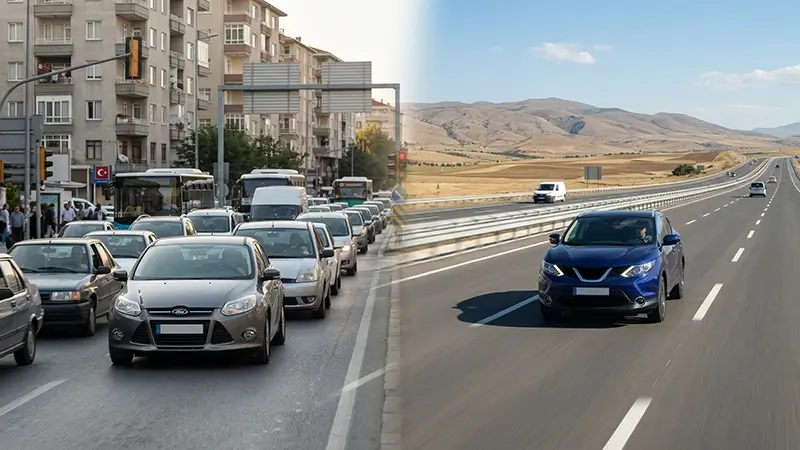 Şehir içi kısa kullanım ile uzun yol sürüşünü temsil eden iki farklı kullanım