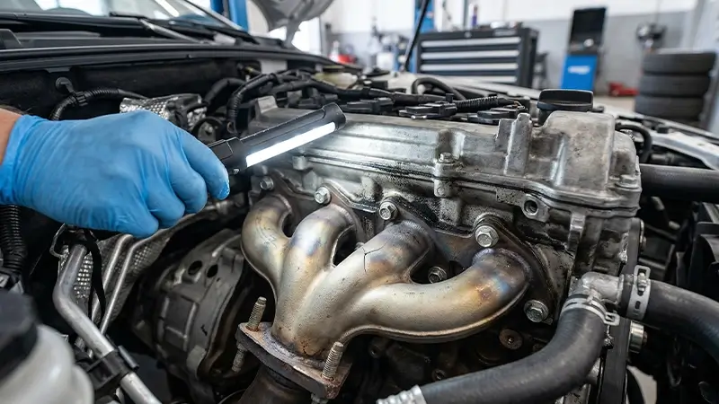 Egzoz manifold contasındaki kaçak ve çatlak kontrolü