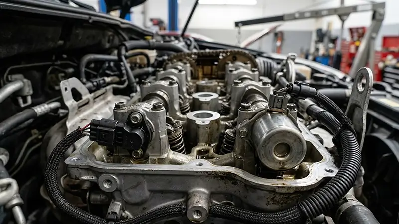 Eksantrik mili sensörü ile VVT selenoidinin motor üzerindeki yerleri