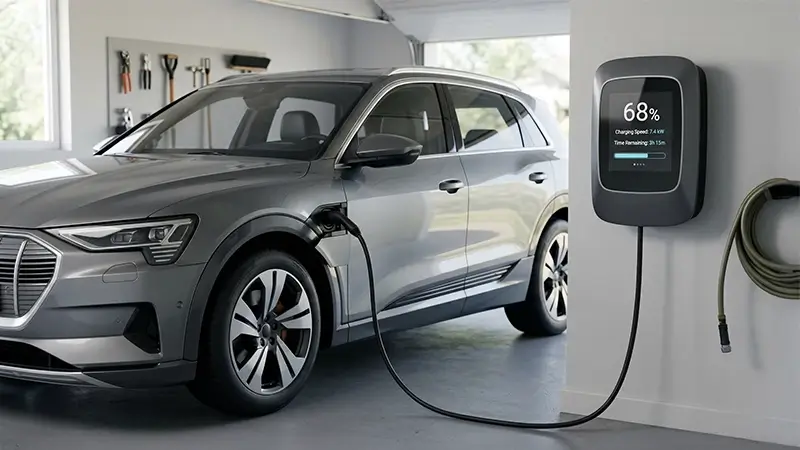 Elektrikli araç şarj süresi hesaplama mantığını gösteren batarya ve güç grafiği