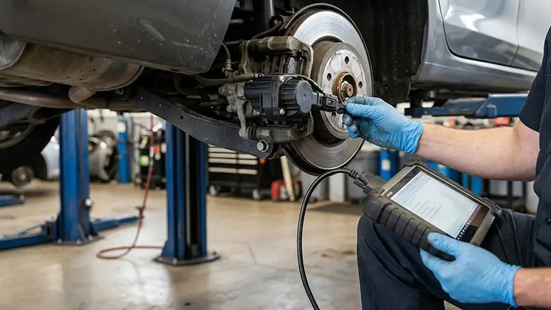 Elektronik park freni sistemi için servis modu ve arıza tespit cihazı kontrolü