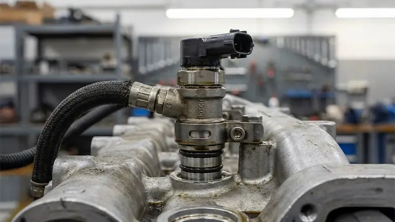 Motor üstünde yakıt rayına bağlı dizel enjektör sistemi