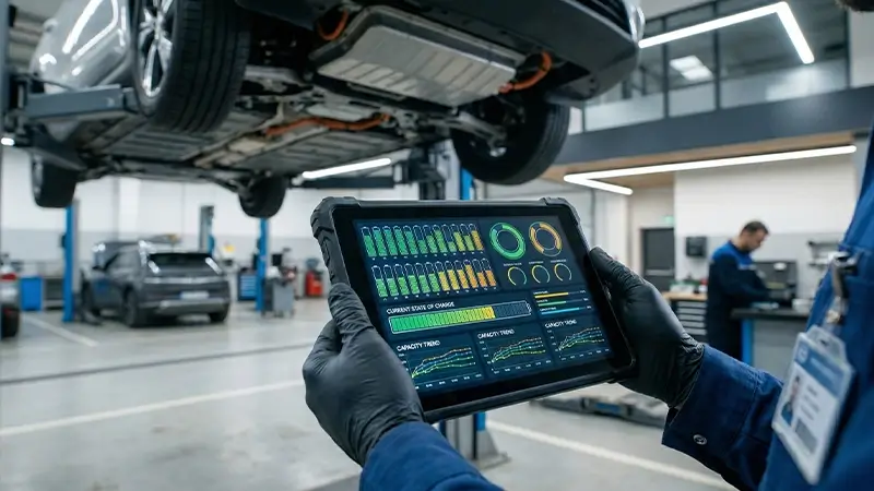 Elektrikli araç batarya sağlığı ve kapasite kaybı takibinin servis ekranı