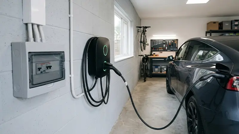 Ev tipi wallbox kurulumu için ayrılmış elektrik hattı ve güvenli AC şarj bağlantısı