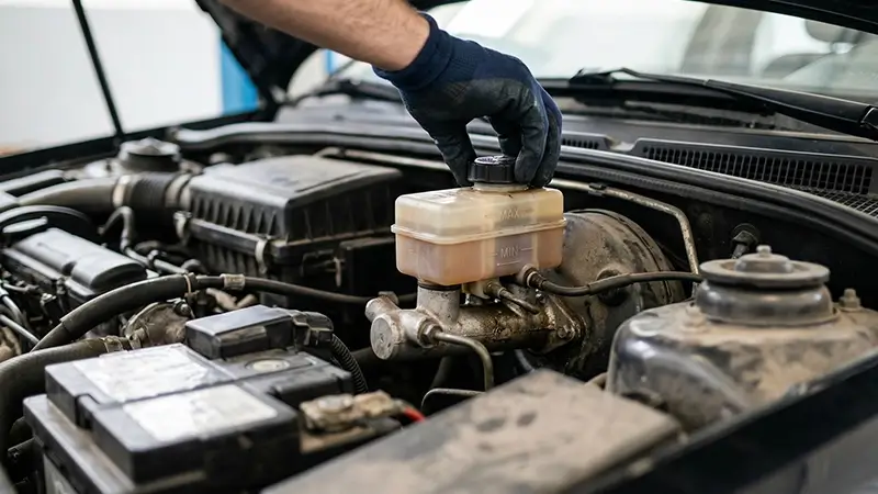 Fren hidroliği deposunda seviye kontrolü ve kaçak izi incelemesi