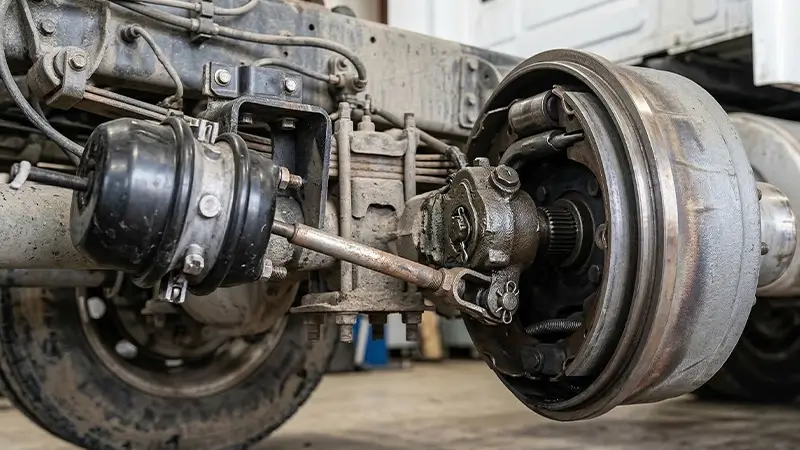 Fren körüğü, slack adjuster ve S-cam ile frenleme aktarımı