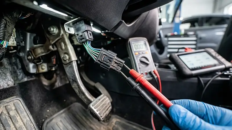 Fren müşürü soketinde multimetre ölçümü ve OBD cihazı ile P0504 arıza kodu tespiti