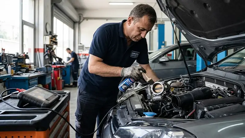 Serviste sökülmüş gaz kelebeği gövdesi temizliği ve adaptasyon hazırlığı