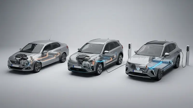 Hibrit, plug-in hibrit ve elektrikli araç mimarilerini karşılaştırması