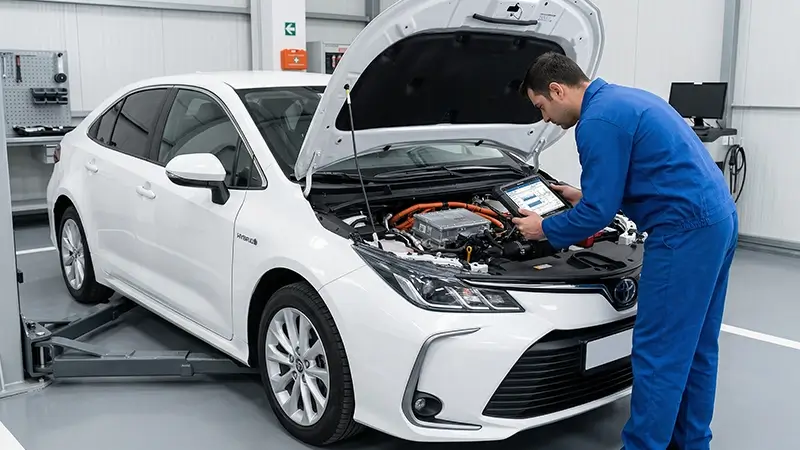 Serviste ikinci el hibrit araçta batarya ve diagnostik kontrol süreci