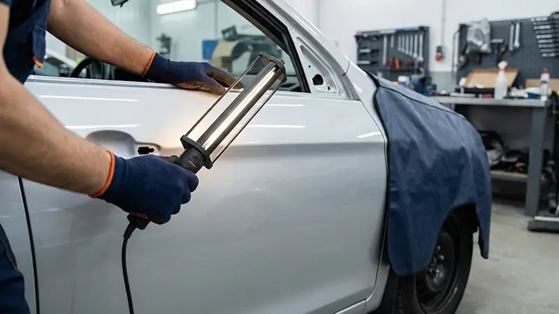 Kaporta boya sonrası teslim kontrolünde panel aralığı ve yüzey yansıması inceleme