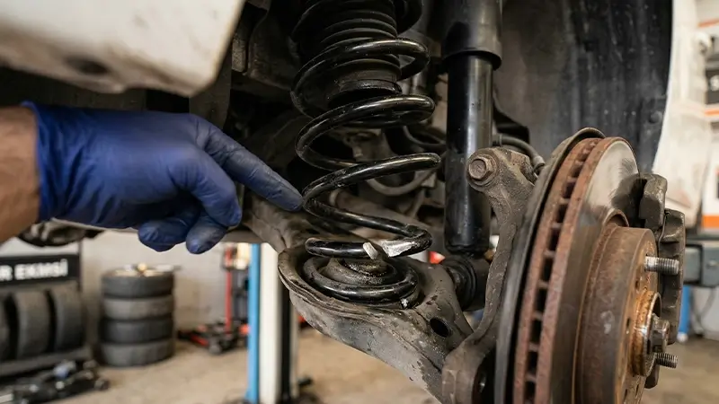 Kırık ve çökmüş helezon yay belirtilerinin servis kontrolü