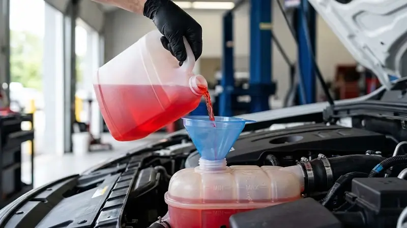 Kırmızı renkli antifriz (motor soğutma sıvısı) örneği