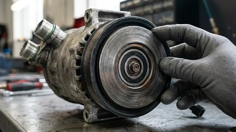 Klima kompresörü kasnağı ve manyetik kavrama yakın kontrolü