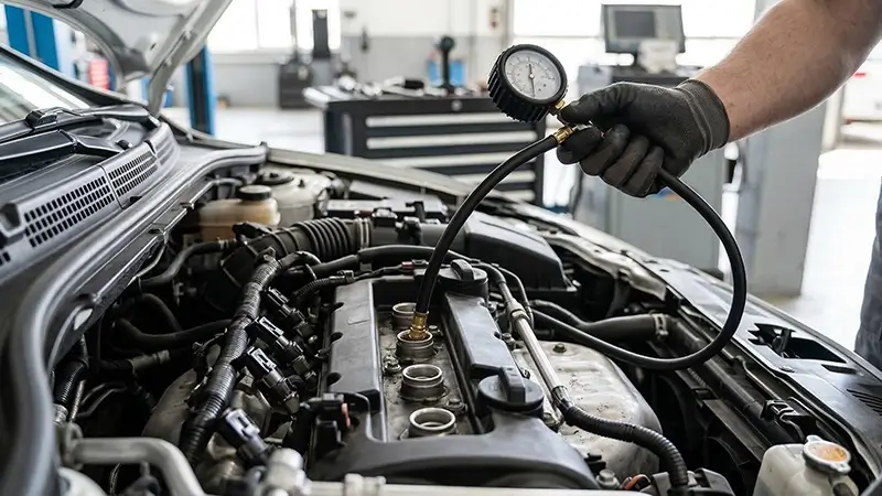 Buji deliğinden manometre ile uygulanan motor kompresyon ve sızdırmazlık testi