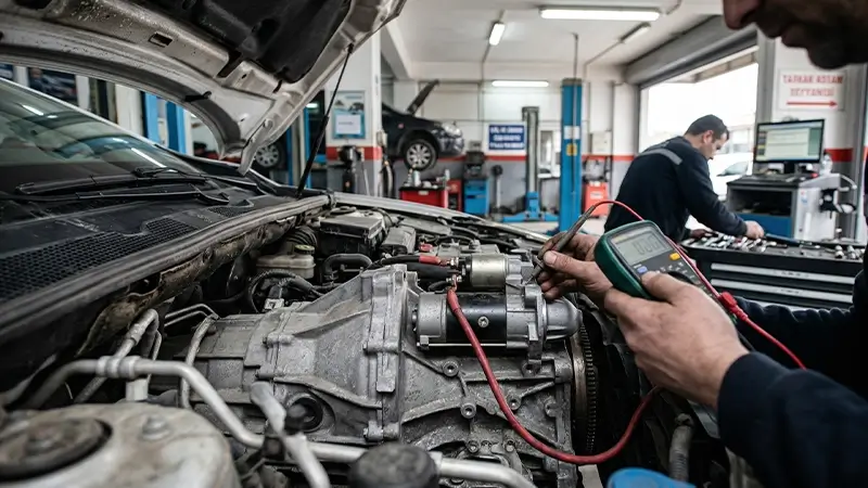 Marş dinamosunda tık sesi ve zayıf çevirme şikayetinde yapılan ölçüm ve kontrol
