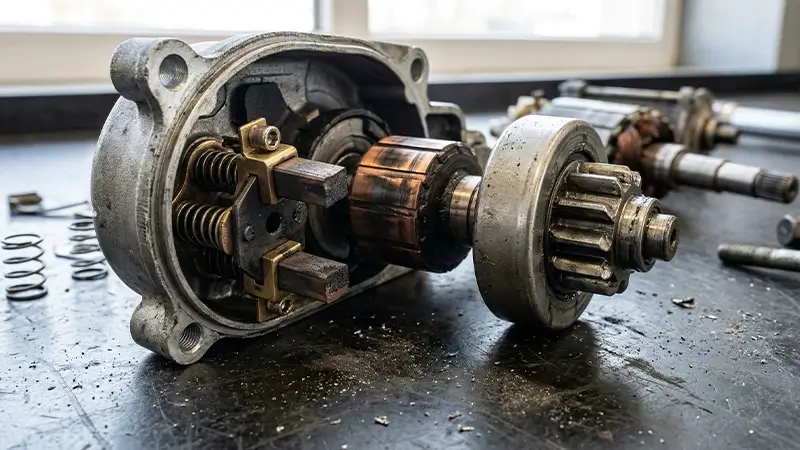 Marş dinamosunda kömür, bendiks ve kolektör aşınması