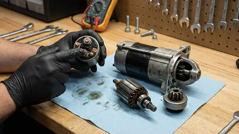 Marş motoru solenoid (otomatik), kömür ve bendix dişlisi arızaları