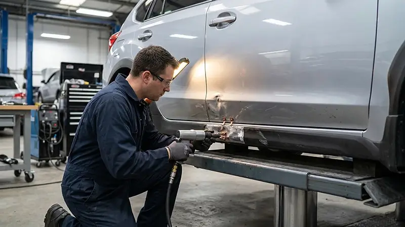 Kaporta servisinde marşpiyel düzeltme ve panel onarımı