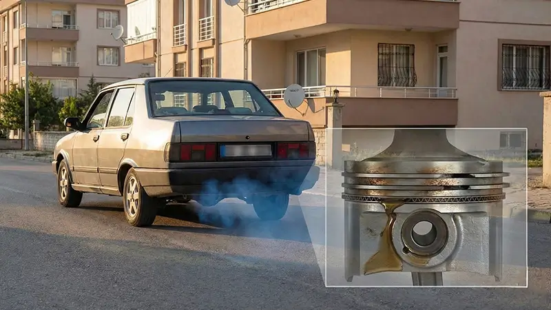 Piston ve segman aşınması nedeniyle yağ yakan motorun egzozundan mavi duman çıkışı