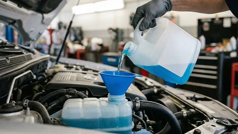 Mavi renkli antifriz (motor soğutma sıvısı) örneği