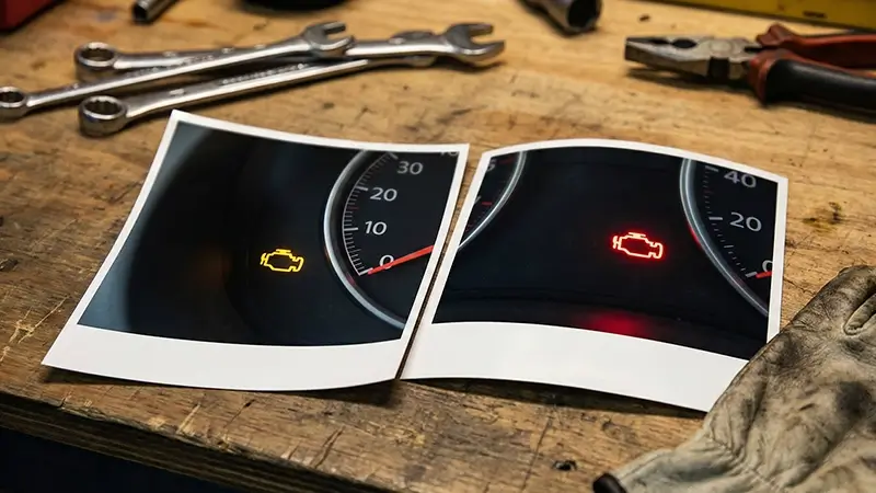 Sarı ve kırmızı motor arıza ışığı farkı: gösterge panelinde check engine uyarısı ve aciliyet seviyesi