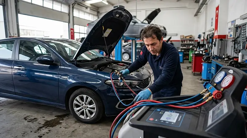 Oto klima gazı dolumu öncesi vakum ve kaçak testi