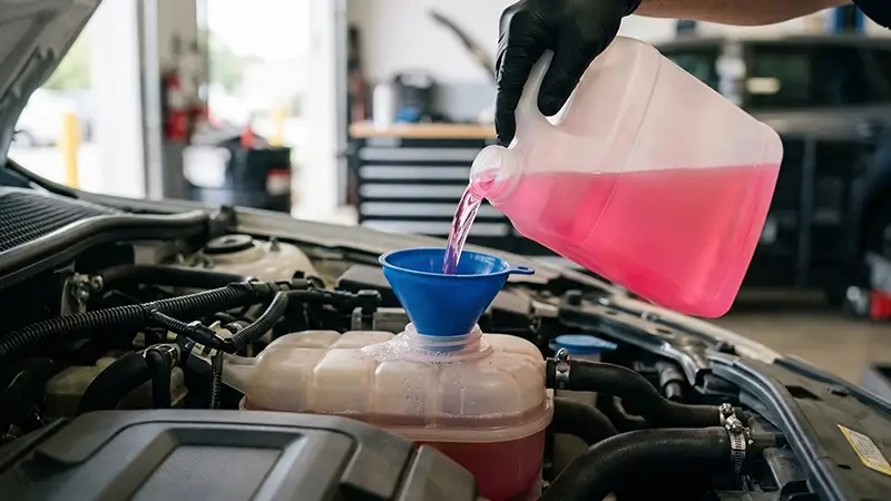 Pembe renkli antifriz (motor soğutma sıvısı) örneği