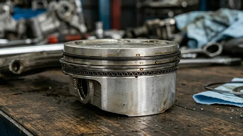 Piston üzerindeki kompresyon ve yağ segmanı katmanlarının teknik görünümü