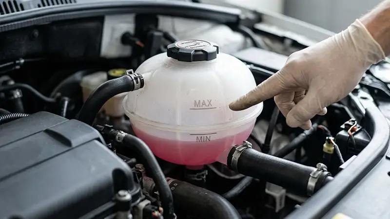 Motor soğukken genleşme kabında soğutma sıvısı seviye kontrolü