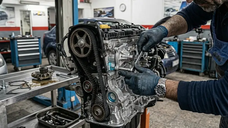 triger seti sökülmüş motorda devirdaim su pompası değişimi