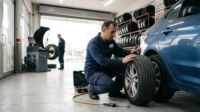 Yazlık lastik değişiminde diş derinliği basınç ve balans kontrolü